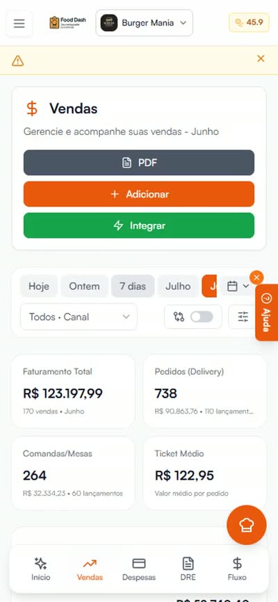 Tela de Vendas no celular